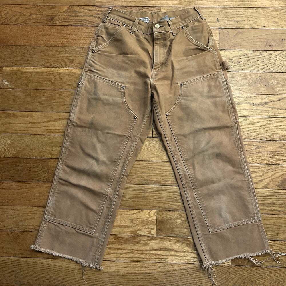 Vintage Carhartt Double Knee Canvas Carpenter Cargo Cut Off Painter Pants 30x25